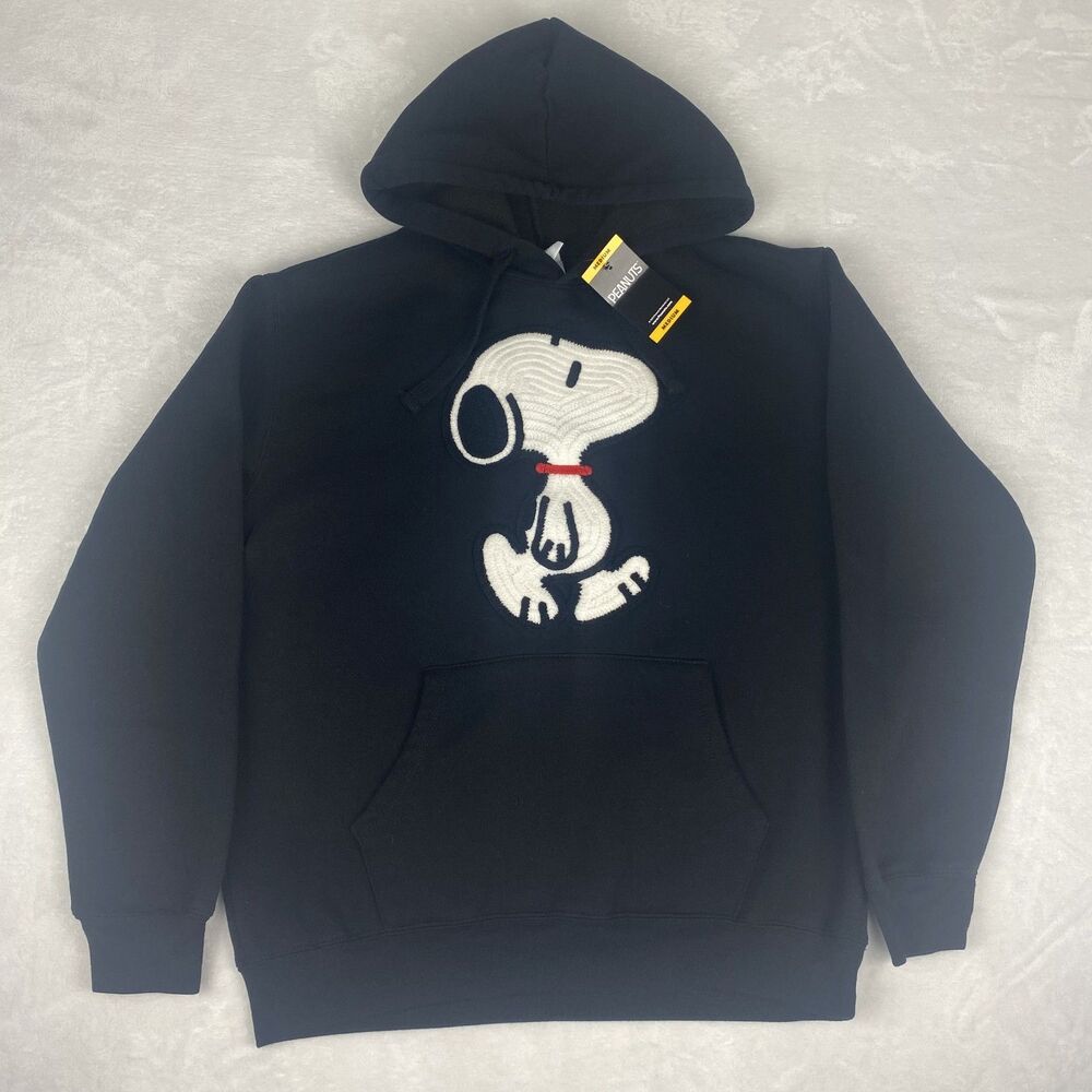Peanuts Snoopy Sweater Womens Medium Black White Embroidered Hoodie Sweatshirt